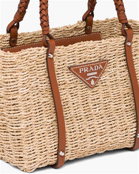 prada corn husk and leather tote|Beige/cognac Corn Husk and Leather Tote .